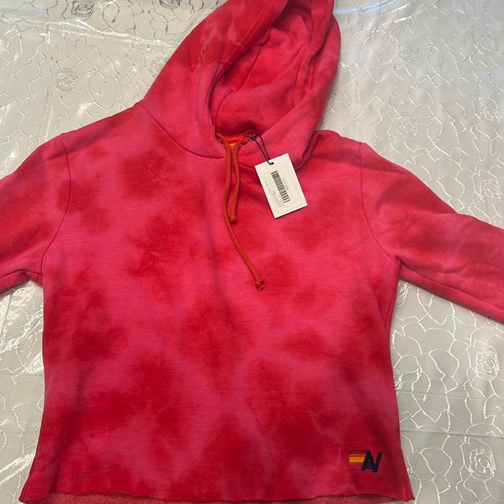 Brand new aviator nation cropped pink/red tie dye hoodie women's size x-small